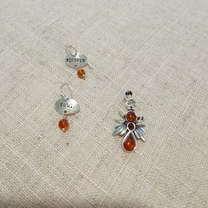 Amber ear rings and bug pendant